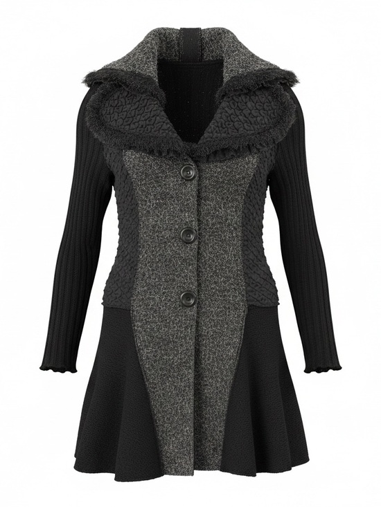 Sioni Jackets & Blazers - Sioni Black & Gray Textured Knit Trench Coat